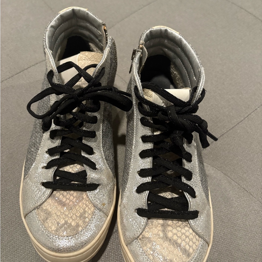 P448 Silver and Black High-Top Sneakers
